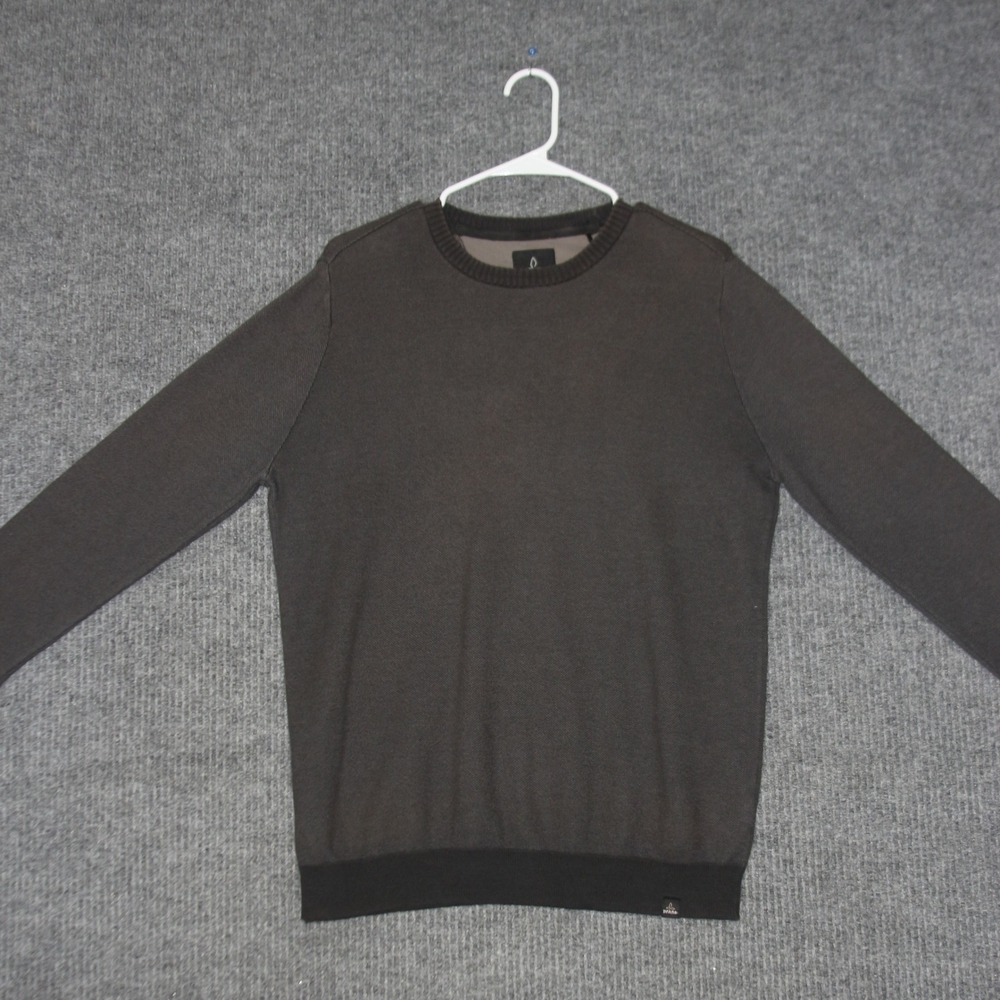 Prana Sweater Mens S Gray Charcoal Organic‎ Cotton Knit Long Sleeve Crew Neck